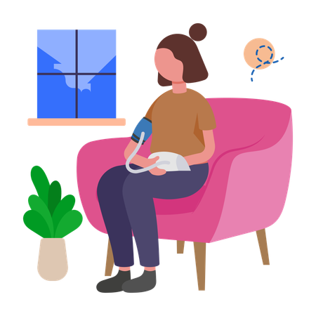 Chica controlando la presión arterial  Ilustración