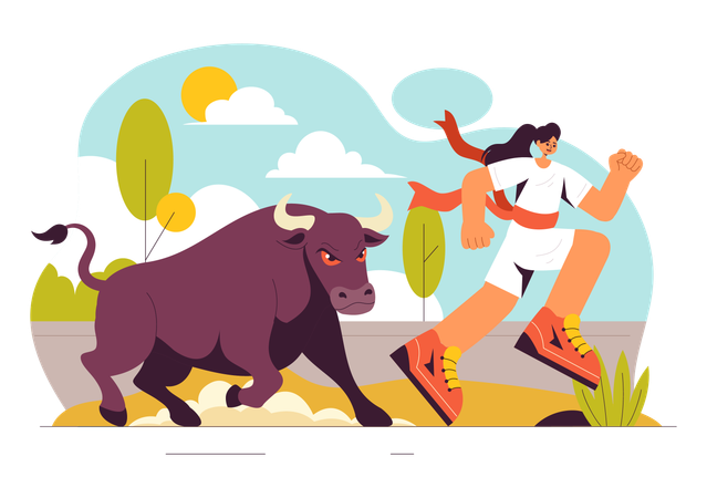 Chica corriendo en Bull Run España  Ilustración