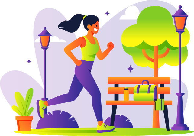 Chica corriendo por la mañana  Ilustración