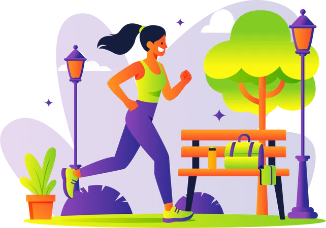 Chica corriendo por la mañana  Ilustración