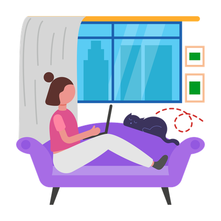 Chica Crea un espacio de trabajo ideal en casa  Ilustración
