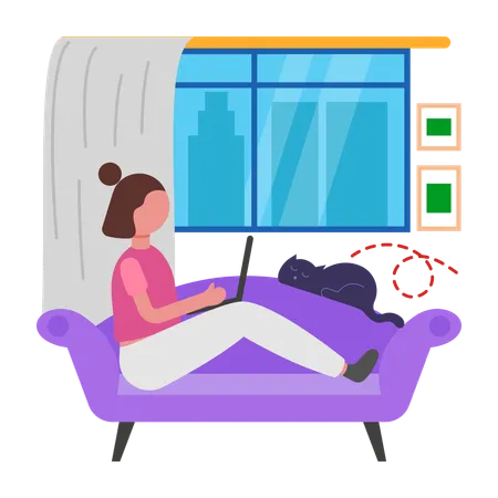 Chica Crea un espacio de trabajo ideal en casa  Ilustración