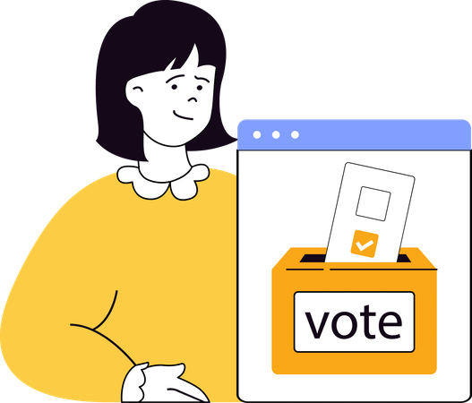 Niña dando su voto en línea desde un sitio web  Ilustración