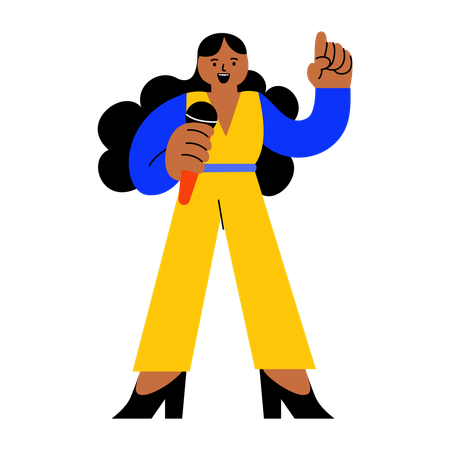 Chica dando un discurso en el micrófono  Illustration