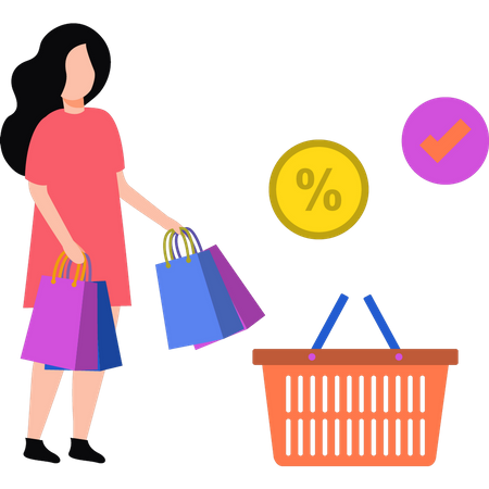 Chica de compras con descuento  Ilustración