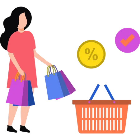 Chica de compras con descuento  Ilustración