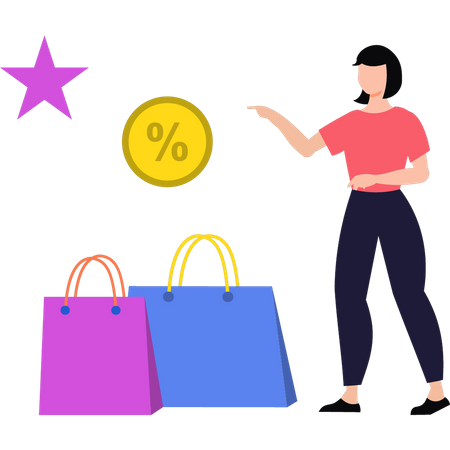 Chica de compras con descuento  Ilustración