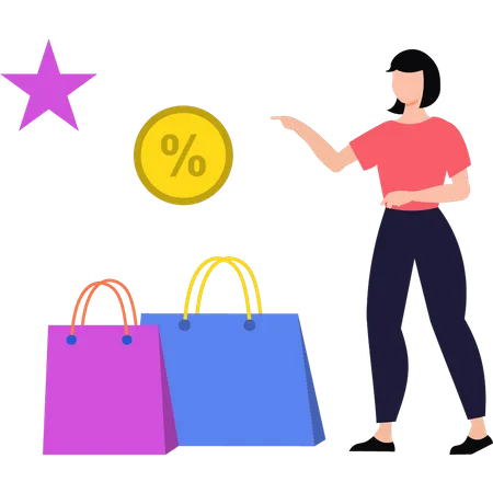 Chica de compras con descuento  Ilustración