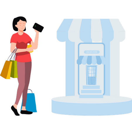 Chica de compras en línea  Ilustración