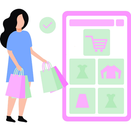 Chica de compras en línea  Illustration