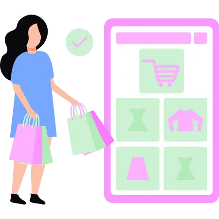 Chica de compras en línea  Illustration