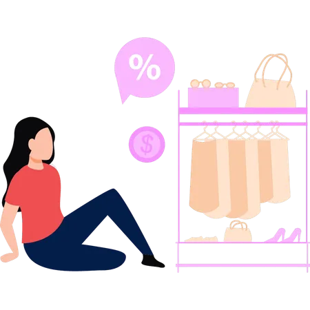 Chica de compras en oferta  Ilustración