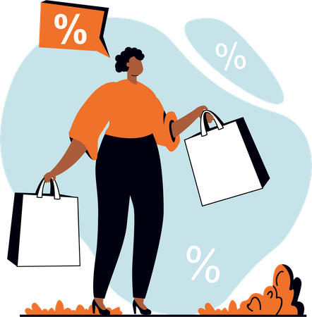 Chica de compras haciendo compras en venta de compras  Ilustración