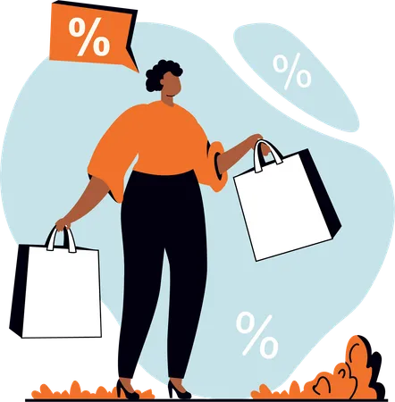 Chica de compras haciendo compras en venta de compras  Ilustración