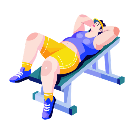 Chica de gimnasio descansando en el gimnasio  Ilustración