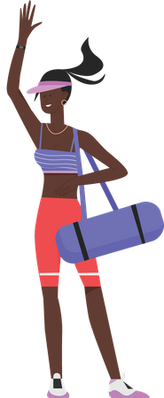 Chica de gimnasio saludando con la mano y llevando una bolsa de gimnasio  Ilustración