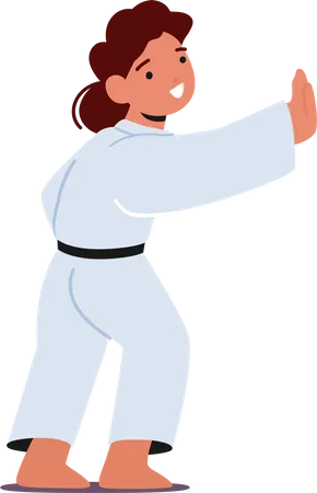 Karate Girl muestra habilidades con concentración y precisión  Ilustración