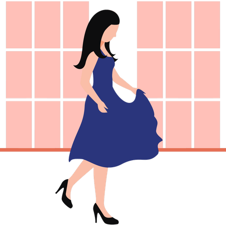 La chica de moda lleva un vestido de fiesta  Ilustración