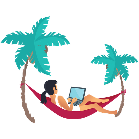 Chica de negocios trabajando de vacaciones  Ilustración