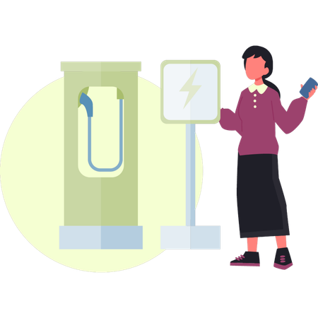 La niña está parada cerca de la gasolinera.  Illustration