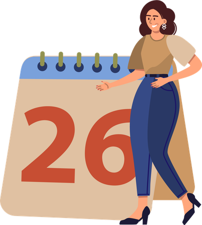 Chica de pie con calendario de negocios  Ilustración