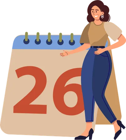 Chica de pie con calendario de negocios  Ilustración