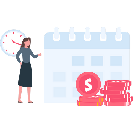Chica de pie con calendario  Ilustración