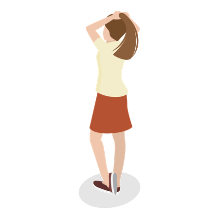 Chica de pie durante los procedimientos de estilismo  Ilustración