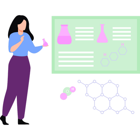 Chica de pie en el laboratorio de química  Ilustración