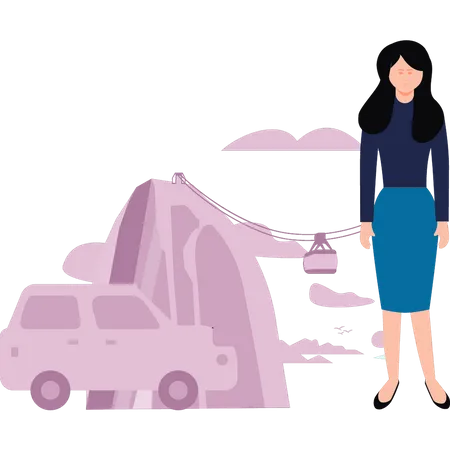 Chica parada al lado del auto  Ilustración