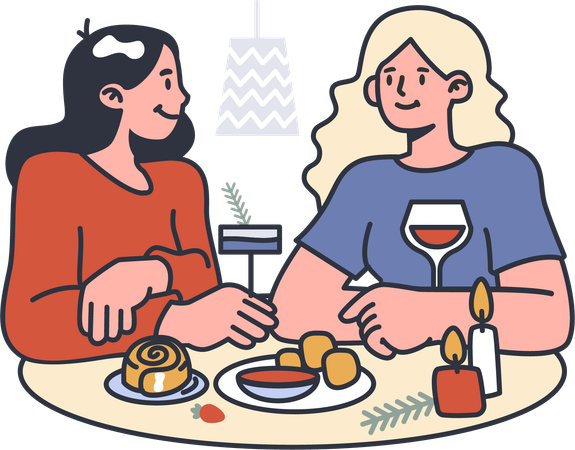 Remolcadora tomando una cena hygge  Ilustración