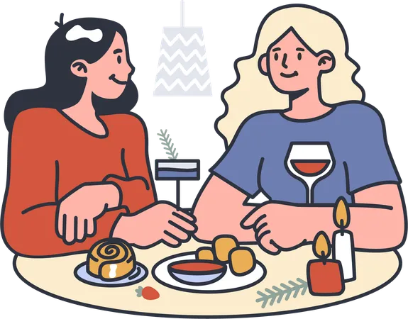 Remolcadora tomando una cena hygge  Ilustración