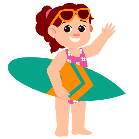 Chica de verano sosteniendo tabla de surf  Ilustración