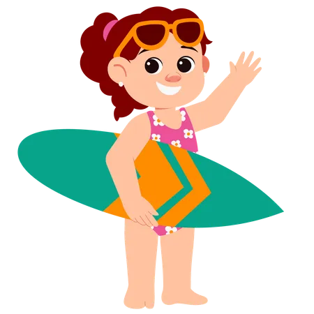 Chica de verano sosteniendo tabla de surf  Ilustración