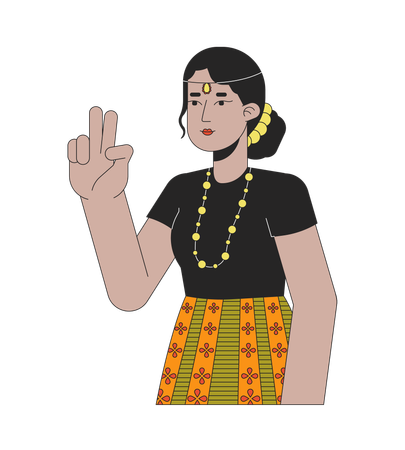 Chica del signo de la paz con joyas de cabeza india  Ilustración