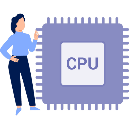 Chica discutiendo sobre el chip de la CPU  Ilustración