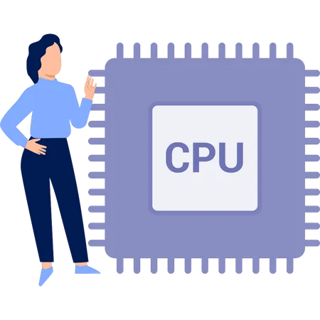 Chica discutiendo sobre el chip de la CPU  Ilustración