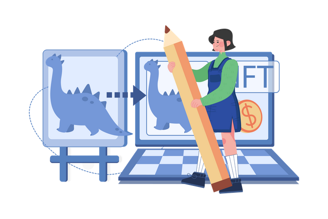 Chica diseñando arte NFT  Ilustración