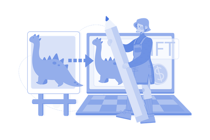 Chica diseñando arte NFT  Ilustración
