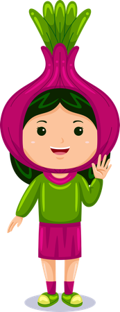 Chica disfrazada de cebolla  Ilustración