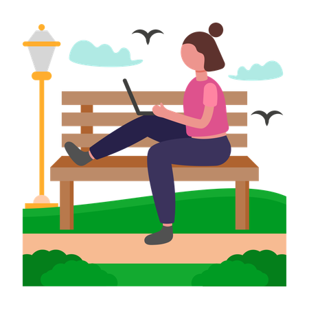 Chica disfruta de la libertad del espacio de trabajo al aire libre  Ilustración