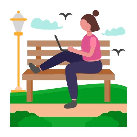 Chica disfruta de la libertad del espacio de trabajo al aire libre  Ilustración