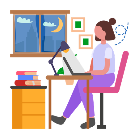 Chica disfruta de horarios de trabajo flexibles  Ilustración