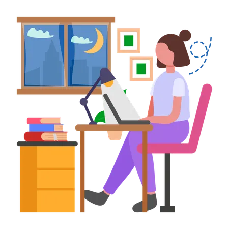 Chica disfruta de horarios de trabajo flexibles  Ilustración