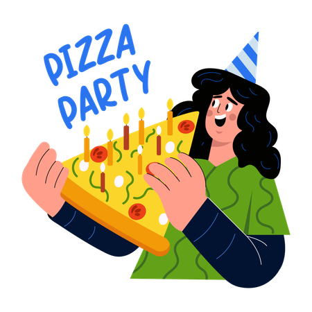 Niña disfruta de una fiesta de pizza de cumpleaños  Ilustración