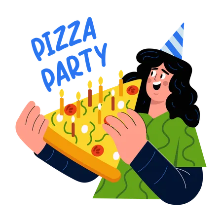 Niña disfruta de una fiesta de pizza de cumpleaños  Ilustración