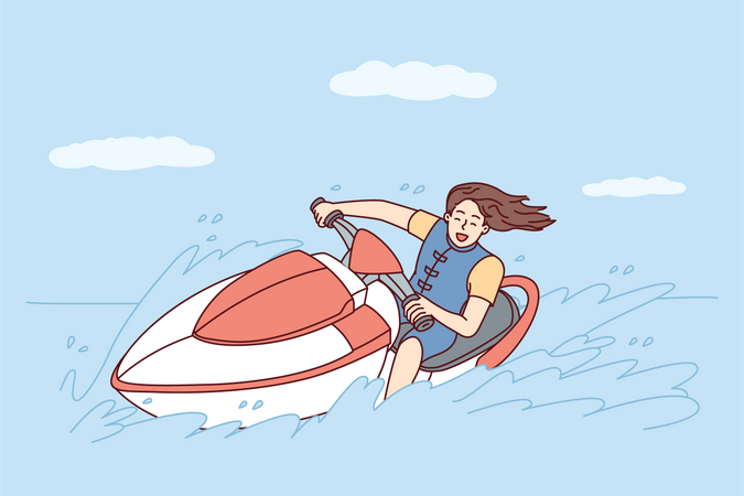 Chica disfrutando del jetski  Ilustración