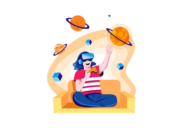 Chica disfrutando de juegos de realidad virtual  Ilustración
