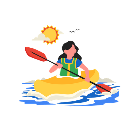 Chica disfrutando del kayak  Ilustración