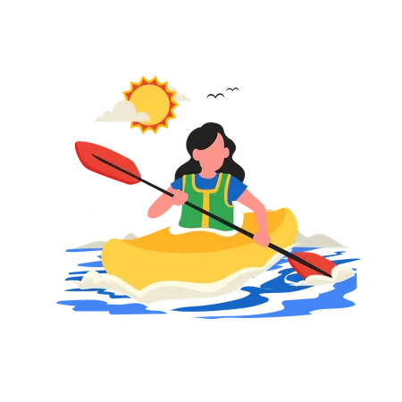 Chica disfrutando del kayak  Ilustración